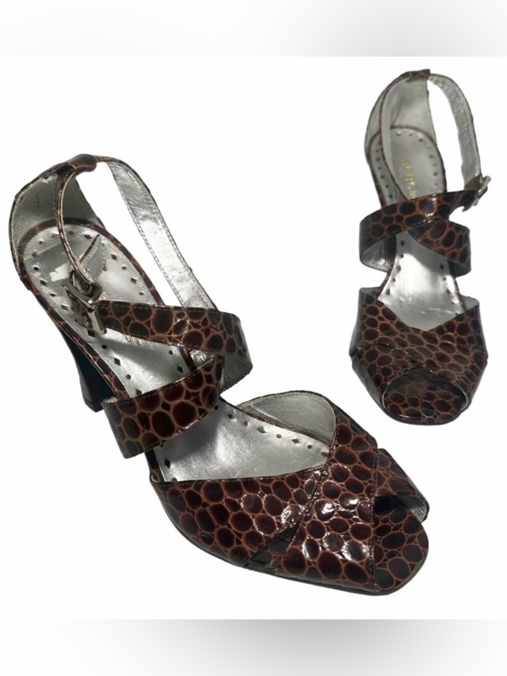 BCBGirls Heels 8 Brown Animal Print Peep Toe